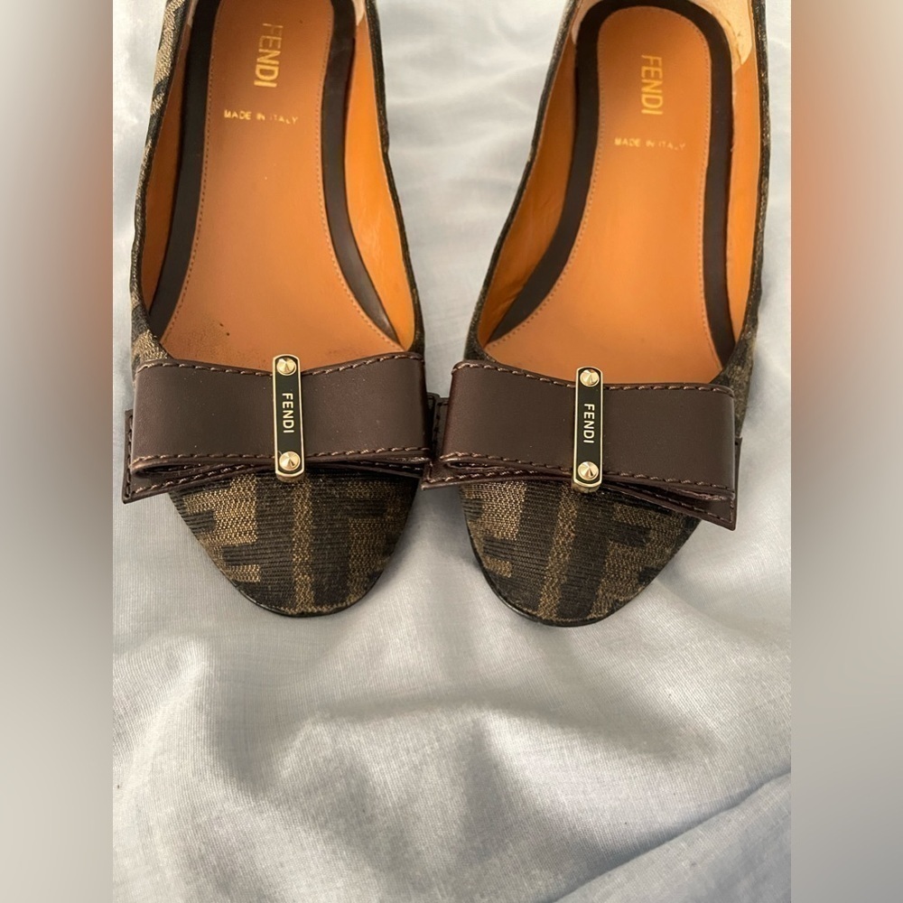 Real FENDI zucca wedges in size 35 brown bow - Picture 10 of 14